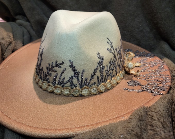 Fedora Hand Painted Fedora Hat Glitter Flower Painted Etsy