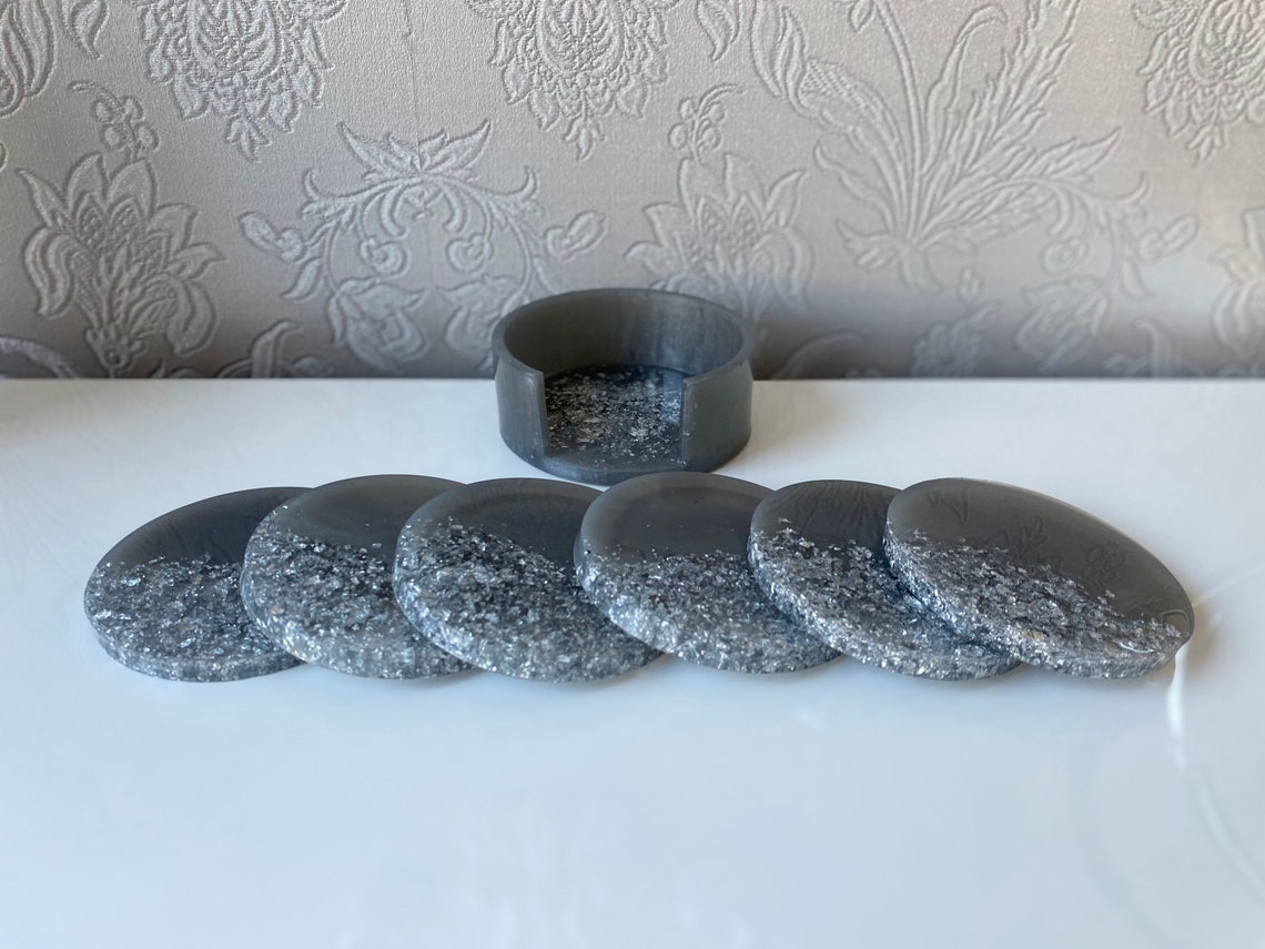 Dark Grey Coaster Set 4 Coasters and 1 Holder Etsy
