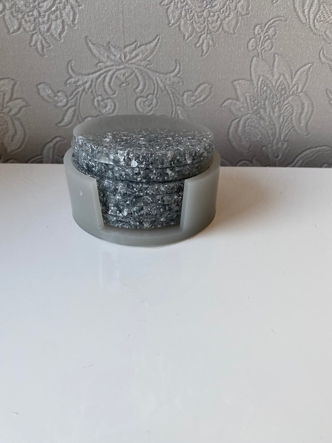 Light Grey Coaster Set 4 Coasters With 1 Holder Etsy