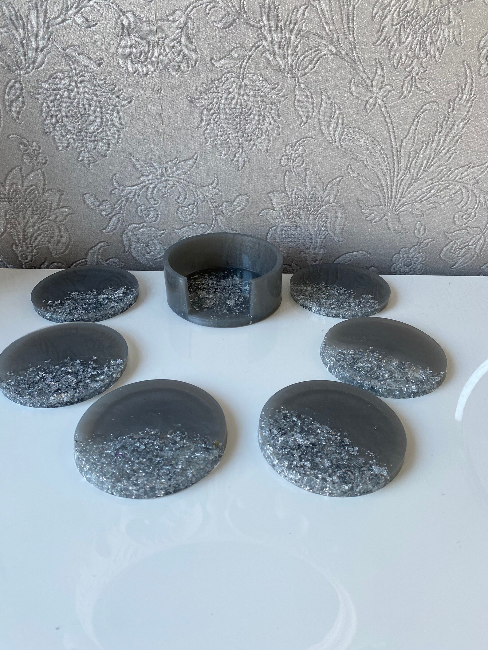 Dark Grey Coaster Set 4 Coasters and 1 Holder Etsy