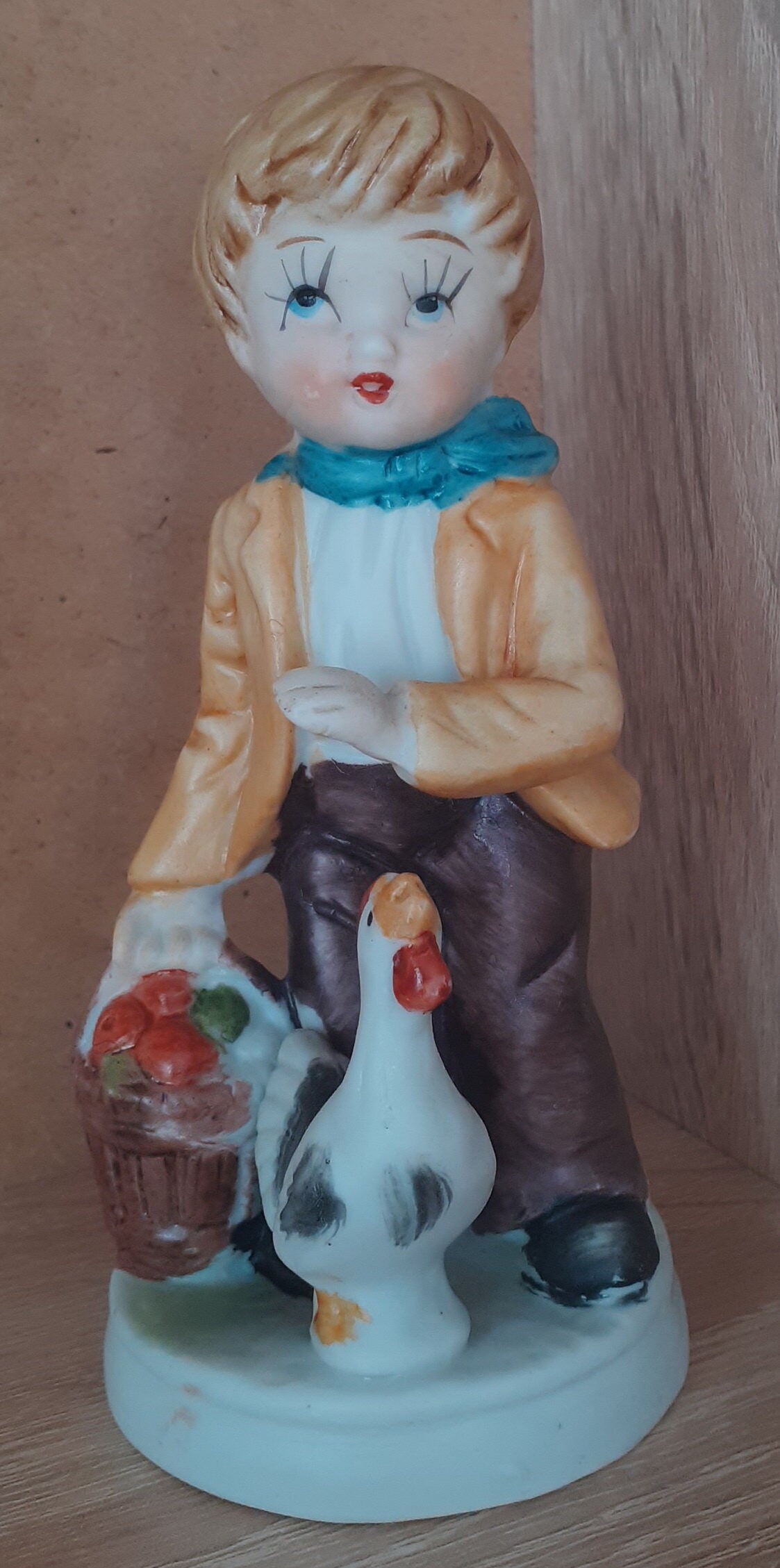 Ardco Porcelain Boy Figurine Basket With Apples and Chicken Etsy Ireland