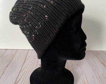 Winter Beanie Beanie for Winter Black Knit Beanie Black Tweed Knit Toque Double Layered Knit Adult and Teen Toque Adult Beanie