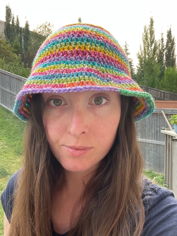 Rainbow Crochet Bucket Hat Handmade 