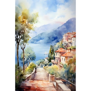 Capri Italy Painting Italian Seascape Watercolor Print Coastal Wall Art Italy Travel Poster Gift Coastal Landscape Art