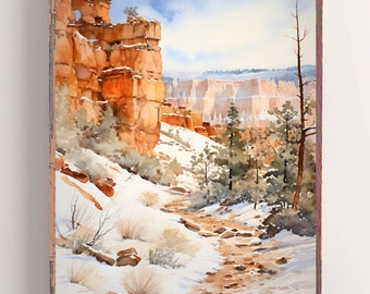 Bryce Canyon National Park Utah Watercolor Painting Mountain Landscape Art Nature Travel Print Hiking Walking Gift