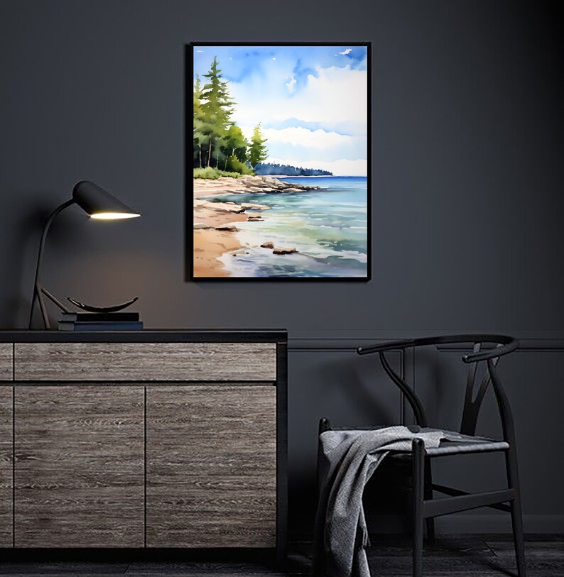 Forest Lake Painting Michigan Lake Art Print Watercolor Landscape ...