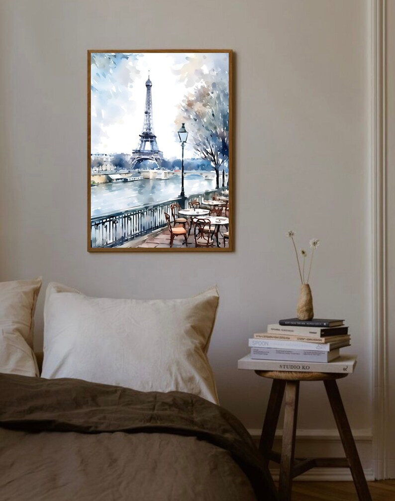 Paris Travel Poster France Watercolor Painting Eiffel Tower Wall Art