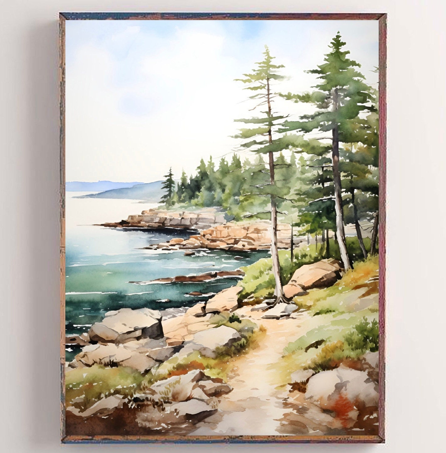 Michigan Lake Watercolor Print Panoramic Landscape Painting Forest Lake Poster Great Lakes Art Print Michigan State Travel Art