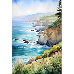 El Matador Beach Print California Coast Watercolor Painting Coastal Wall Art Malibu West Beach Travel Poster