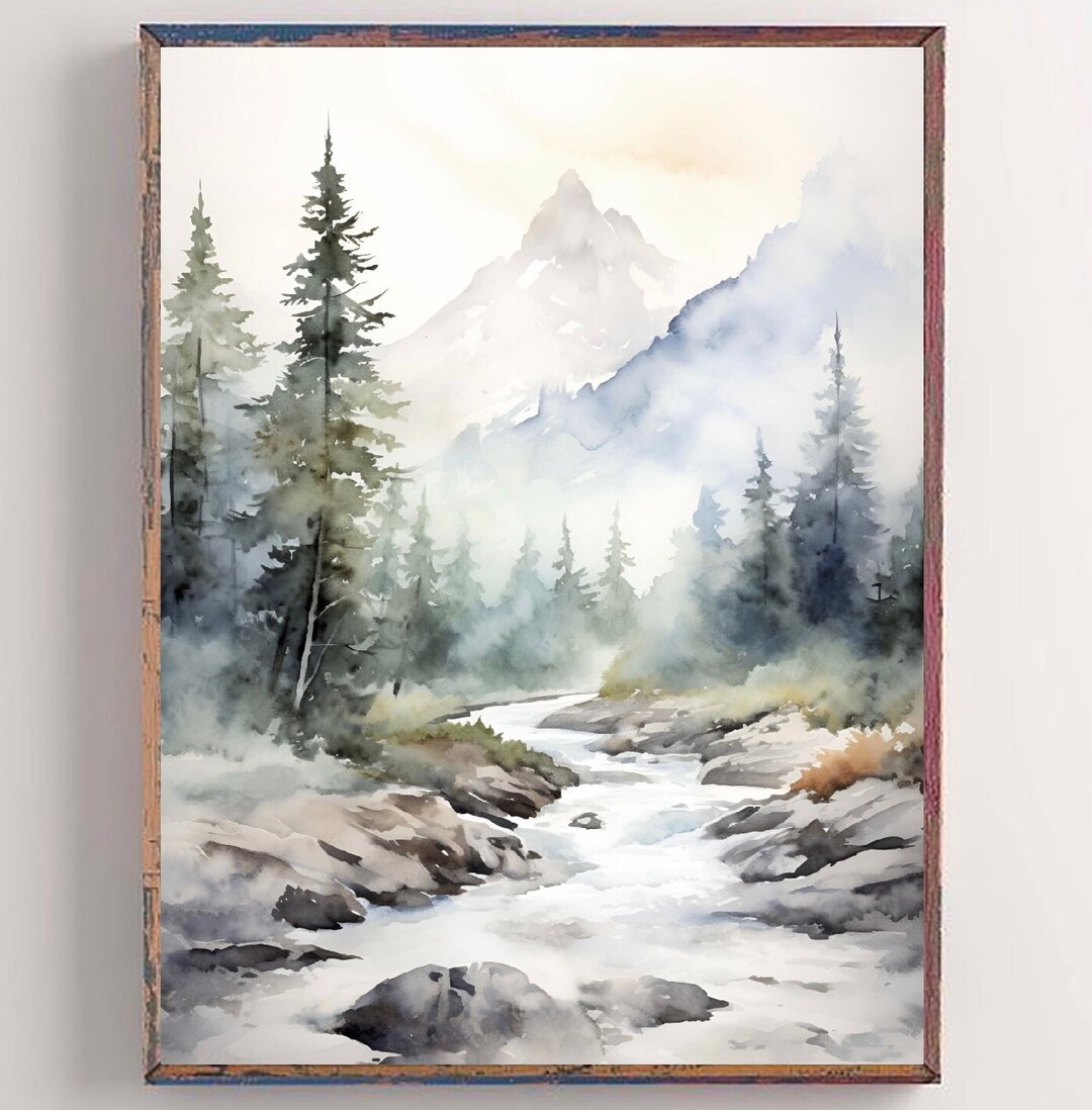 South Dakota Forest Poster Foggy Pine Trees Watercolor Painting Misty ...