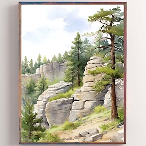 Custer State Park Painting Pine Tree Watercolor Art Print South Dakota Landscape Wall Art Mountain Forest Poster Pine Trees Prints