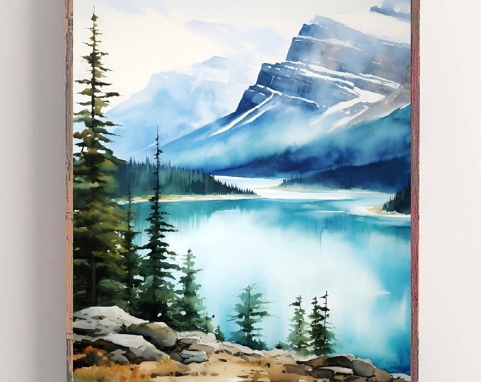 Garibaldi Lake Print Pine Tree Wall Art Watercolor Painting Large ...
