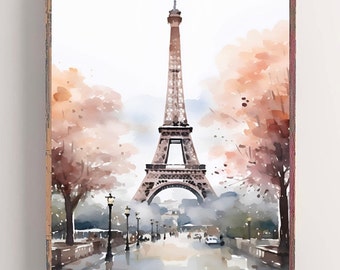 Eiffel Tower Painting Paris Watercolor Art Cityscape Wall Art France Travel Poster Parisian City Street Wall Art Paris French Gifts