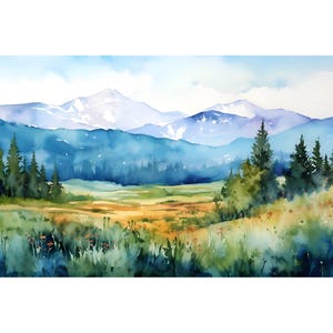 Uinta Mountains Print Utah Watercolor Painting Wildflowers Wall Art Rocky Mountain Valley Landscape Art Utah Nature Poster