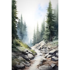 Umpqua National Forest Painting Cascade Range Watercolor Art Oregon Landscape Forest River Wall Art Nature Poster Print