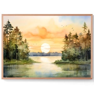 Sunrise South Carolina Print Savannah River Watercolor Painting Forest River Landscape Panoramic Wall Art SC Art Prints