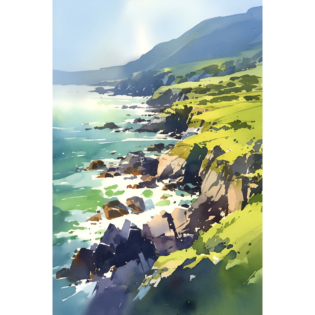 Ireland Rocks Coast Painting Irish Watercolor Art Print Coastal Wall ...