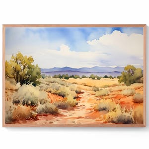 Hill Country Painting Texas Wall Art Landscape Watercolor Art Austin Travel Print Panoramic Wall Art