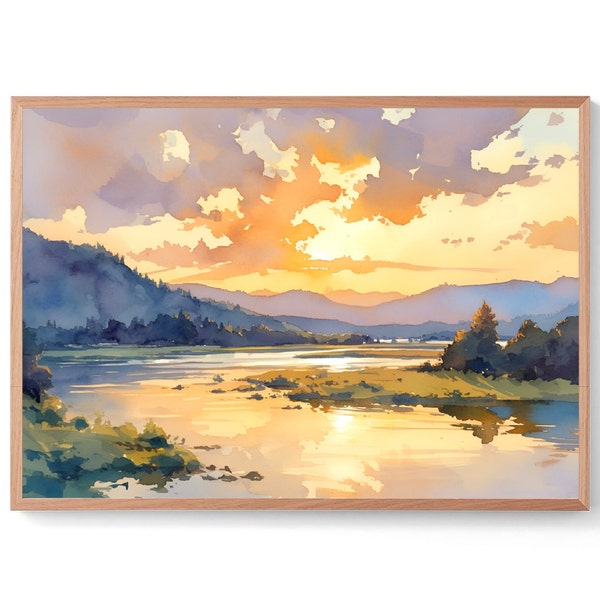 Snake River Painting Washington Art Print Sunrise Panoramic Landscape Forest River Watercolor Art Nature Travel Poster