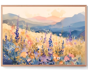 Bluebonnets Painting Wildflowers Watercolor Art Big Spring Texas Poster Floral Wall Art Flowers Art Print Texas Landscape Art