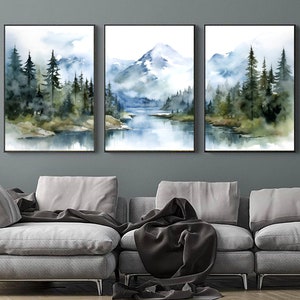 Mountain Set of 3 Nature Landscape National Park Poster Watercolor Lake Mountains 3 Piece Giclee Nature Poster Mountain Landscape Home Decor