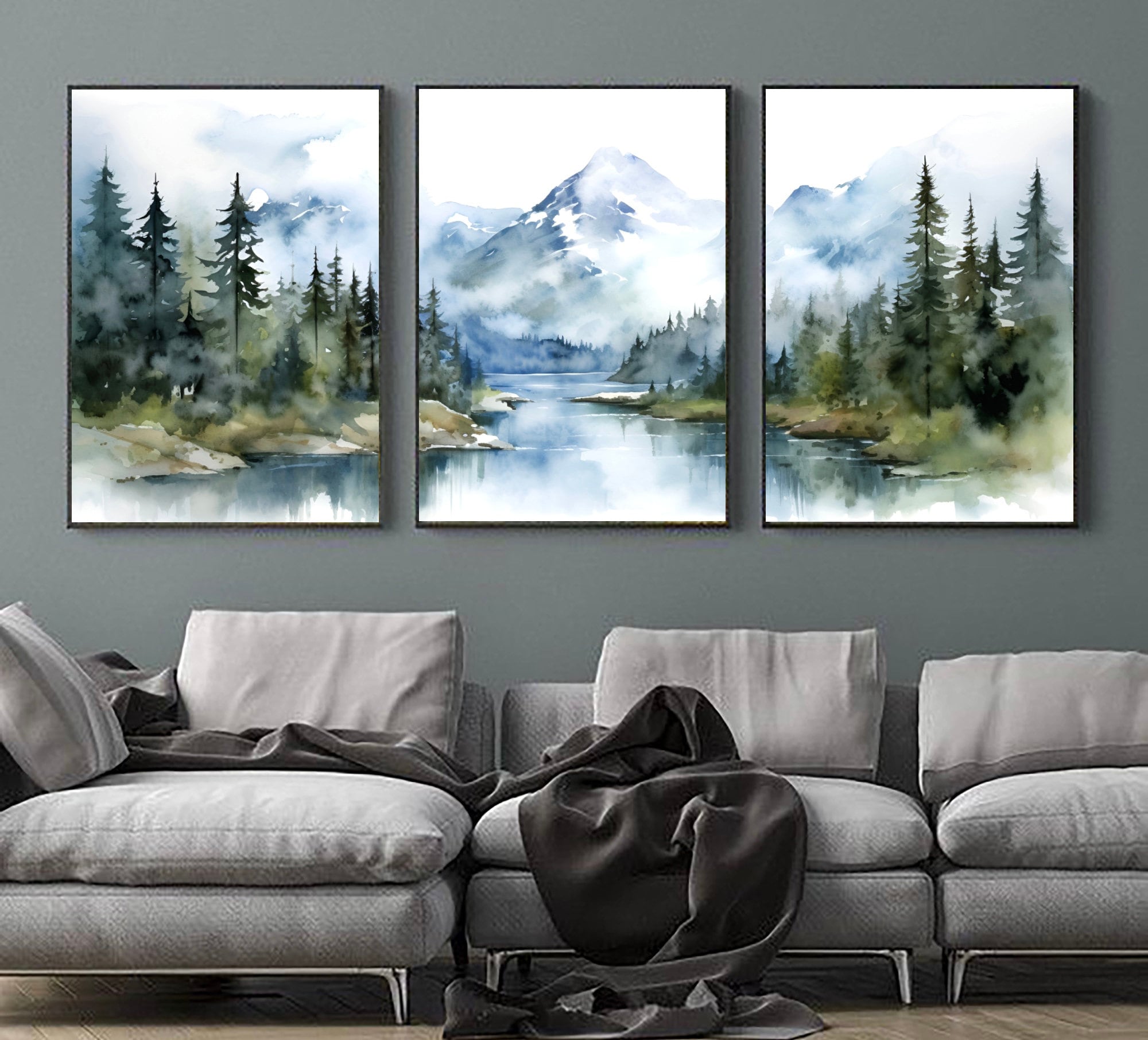 Mountain Set of 3 Nature Landscape National Park Poster Watercolor Lake Mountains 3 Piece Giclee Nature Poster Mountain Landscape Home Decor