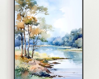 Watercolor Lake Painting Louisiana Art Print New Orleans Swamp Lake Salvador Travel Poster Live Oak Wall Art Louisiana Landscape Art