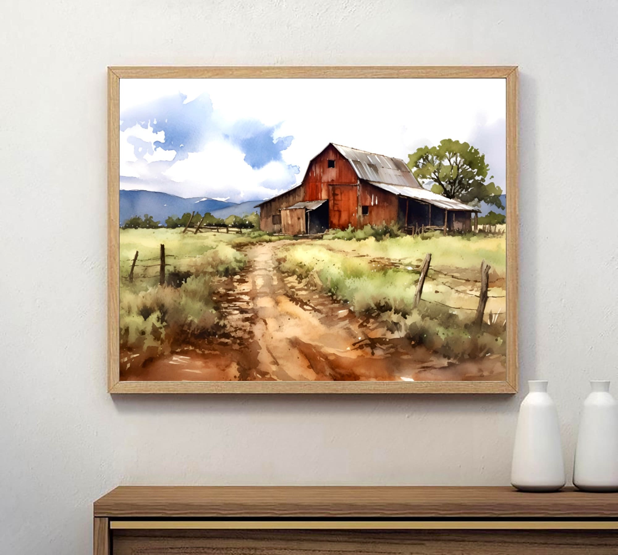 Old Barn Painting Texas Watercolor Print Red Farm Art Farmhouse