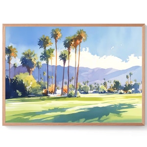 Palm Springs Print California Landscape Watercolor Painting Palm Springs Wall Art Blue Green Art Travel Art Print California Artwork