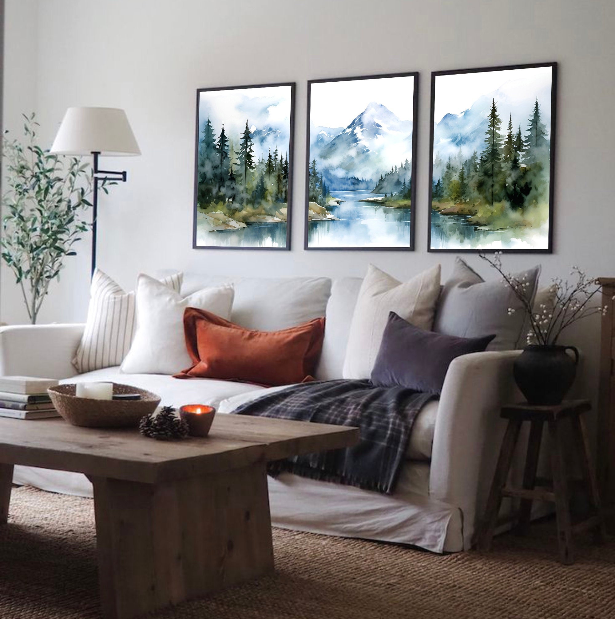Mountain Set of 3 Nature Landscape National Park Poster Watercolor Lake ...