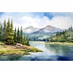 Wasatch Mountain Art Print Utah Watercolor Landscape Painting Rocky Mountains Poster Nature Wall Art Blue Green Print