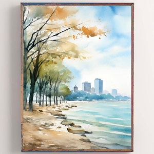 Chicago Painting Watercolor Art Print City Skyline Painting Urban Landscape Wall Art Illinois Watercolor Neutral Poster