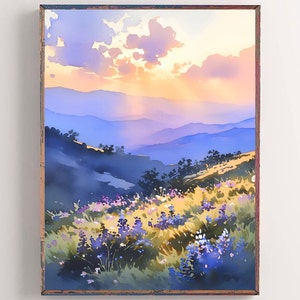 Big Bend National Park Sunset Print Watercolor Painting Texas Travel Poster Wildflowers Art Mountain Landscape Painting Southwestern Decor