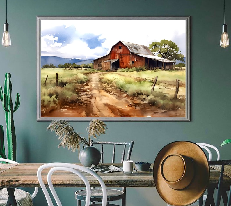 Old Barn Painting Texas Watercolor Print Red Farm Art Farmhouse Wall ...