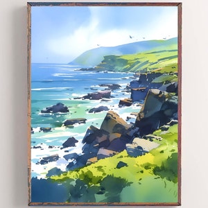 Slieve League Cliffs Painting Ireland Watercolor Print South Donegal Art Irish Landscape Painting Coastal Wall Art Seascape Artwork