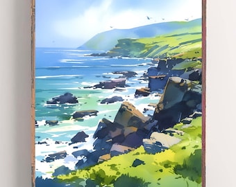 Slieve League Cliffs Painting Ireland Watercolor Print South Donegal Art Irish Landscape Painting Coastal Wall Art Seascape Artwork