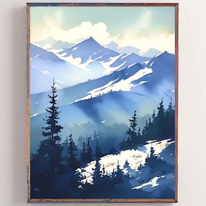 Cascade Range Mountains Painting Mount Jefferson Watercolor Art Print Oregon Landscape Wall Art Mountain Forest Artwork Pine Tree Poster