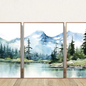 Nature Art Set of 3 Mountain Wall Art Watercolor Landscape Print Set ...