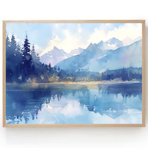 Utah Landscape Blue Mountains Wall Art Watercolor Painting Sevier Lake Print Millard County Wall Art Indigo Blue Painting