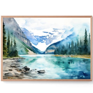 Mountain Lake Print Canadian Landscape Painting Lake Louise Poster Banff National Park Nature Art Living Room Decor Giclee Nordic Nature