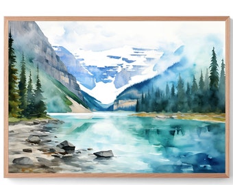 Mountain Lake Print Canadian Landscape Painting Lake Louise Poster Banff National Park Nature Art Living Room Decor Giclee Nordic Nature