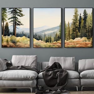 Great Smoky Mountains Set Of 3 Watercolor Prints Pine Forest Painting Evergreen Trees Poster Mountains Landscape Neutral Wall Art
