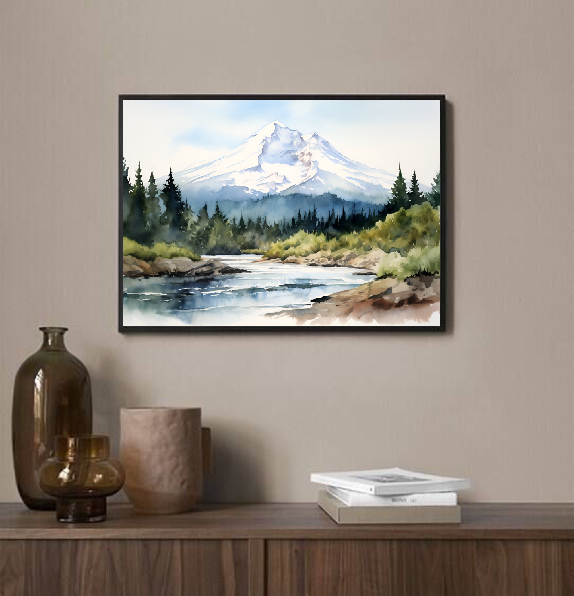 【DISCERNMENT】Water painting standard painting hood Mount Hood Wall Art, Mt Hood PRINT, Mt. Hood Wall Decor