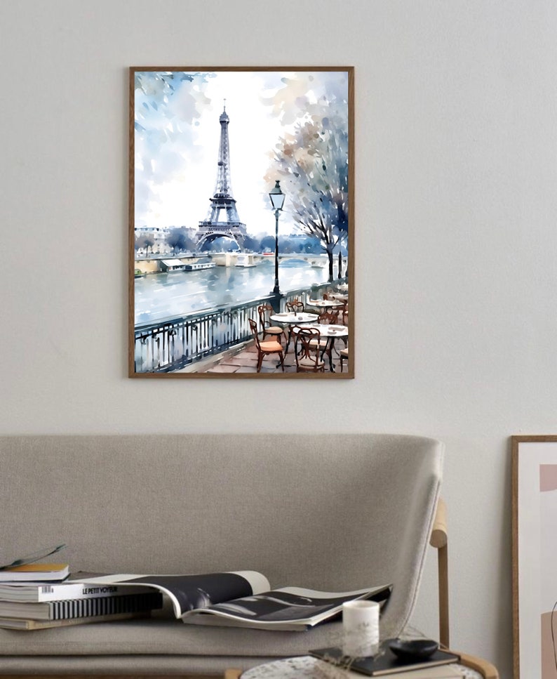 Paris Travel Poster France Watercolor Painting Eiffel Tower Wall Art