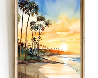 Santa Barbara Travel Print Watercolor Painting California Beach Wall Art Coastal Landscape Art