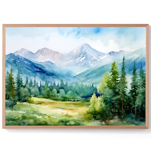 Sawtooth Range Mountains Painting Rocky Mountains Watercolor Art Print Idaho Landscape Wall Art Mountain Forest Artwork Pine Tree Poster