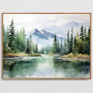 Appalachian Mountains Watercolor Lake Lure Art Print Panoramic Landscape Painting North Carolina Travel Poster Home Cabin Wall Decor