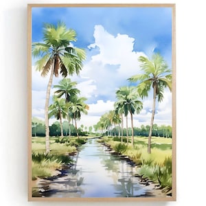 Florida Wetlands Painting Everglades Watercolor Art Print National Park Poster Southern Landscape Wall Art Palm Tree Wall Decor