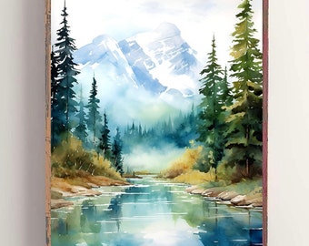 Grand Teton National Park Print, Watercolor Landscape Wall Art