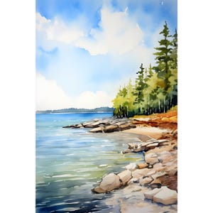 Superior Lake Wall Art Pictured Rocks National Lakeshore Watercolor Art Print Pine Tree Forest Painting Michigan Landscape Print